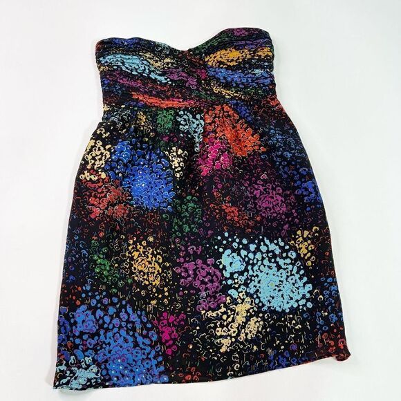 Shoshanna Strapless Mini Dress Womens 2 Multicolor Silk Fully Lined Gathered - Picture 2 of 11